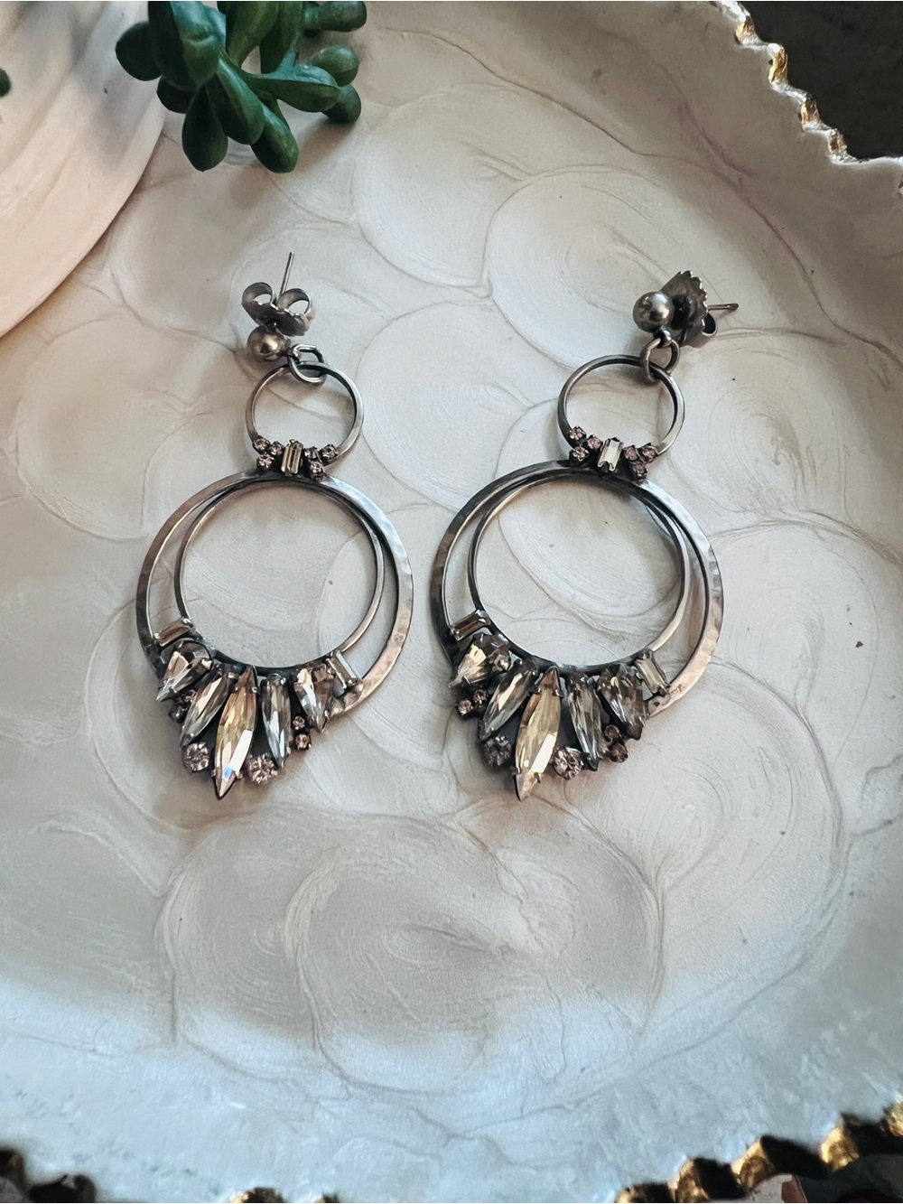 Sorrelli Silver-Tone Crystal Hoop Drop Earrings